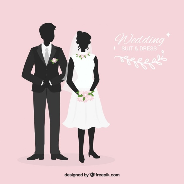 Free vector wedding suit and bride dress silhouettes