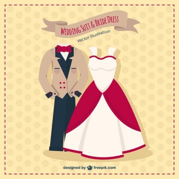 Free vector wedding suit and bride dress