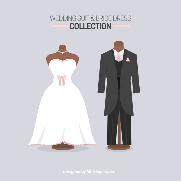 Wedding suit and bride dress