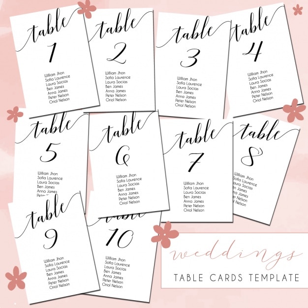 Free vector wedding table cards design