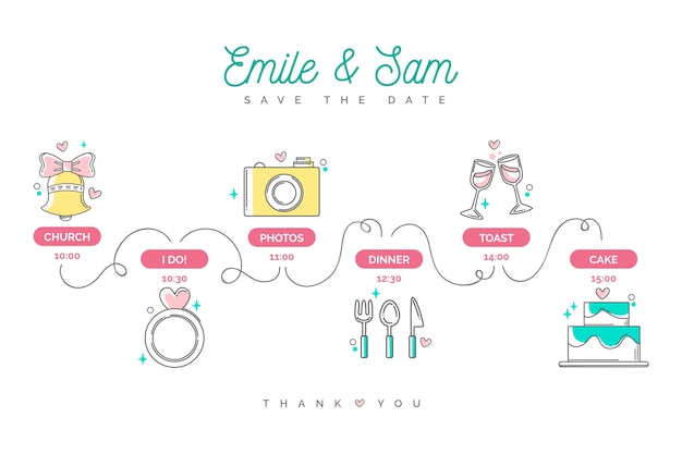 Free vector wedding timeline in lineal style template