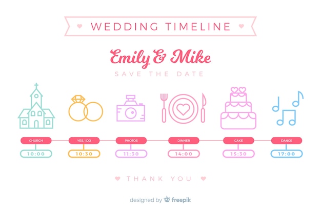 Wedding timeline in lineal style