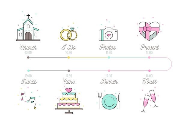 Free vector wedding timeline in lineal style