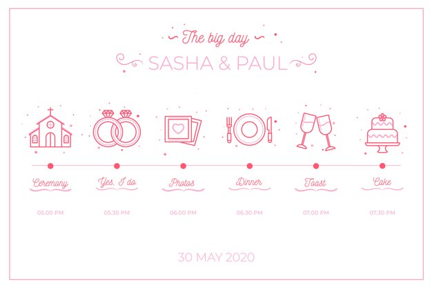 Wedding timeline in lineal style