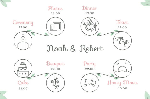 Free vector wedding timeline in lineal style