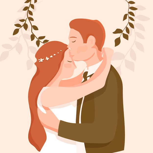 Бесплатное векторное изображение Свадьба вместе пара и листья