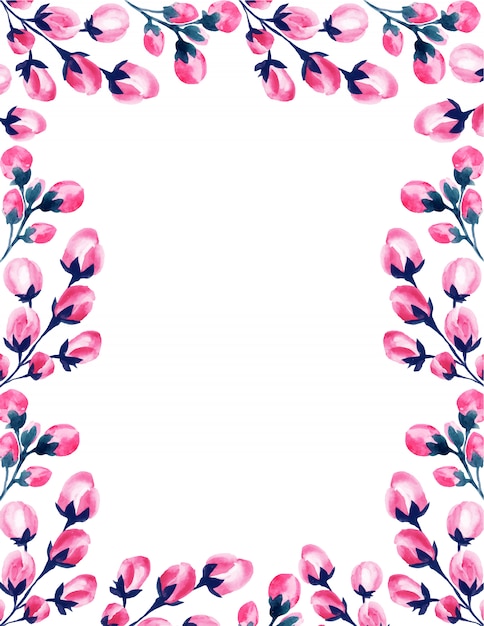 Wedding watercolor pink floral frame.