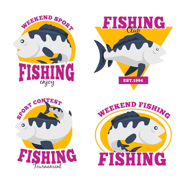 Vettore gratuito collezione di badge per la pesca del fine settimana