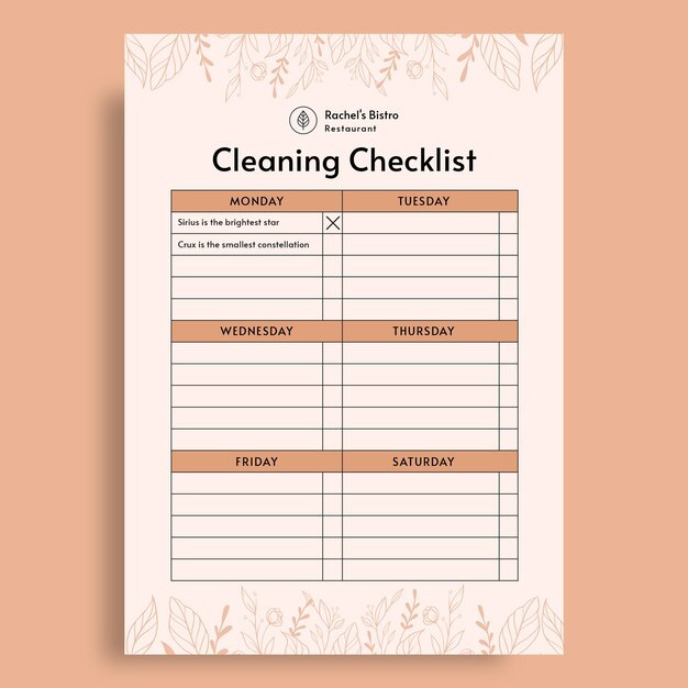 Weekly cleaning checklist