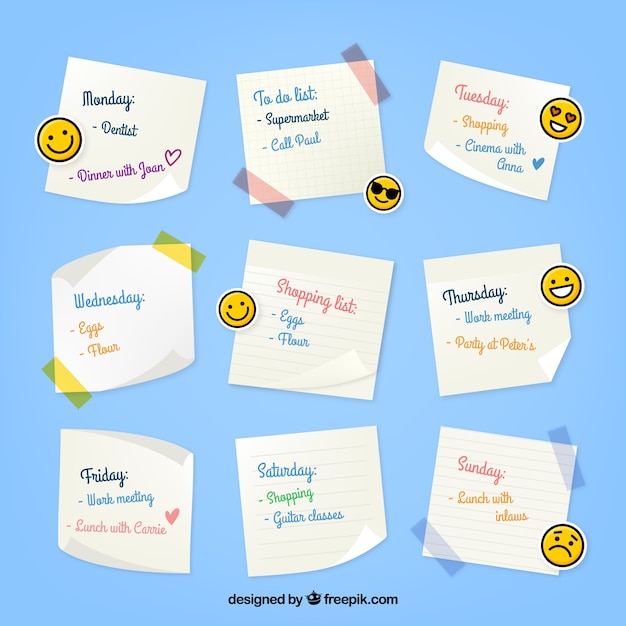 Free vector weekly organizer with emoticons