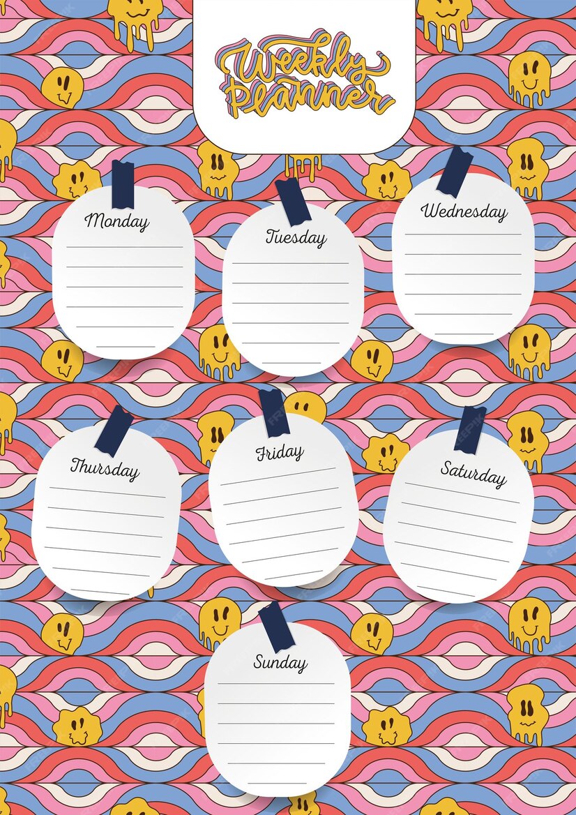 Premium Vector Weekly planner organizer in hippie s style calendar