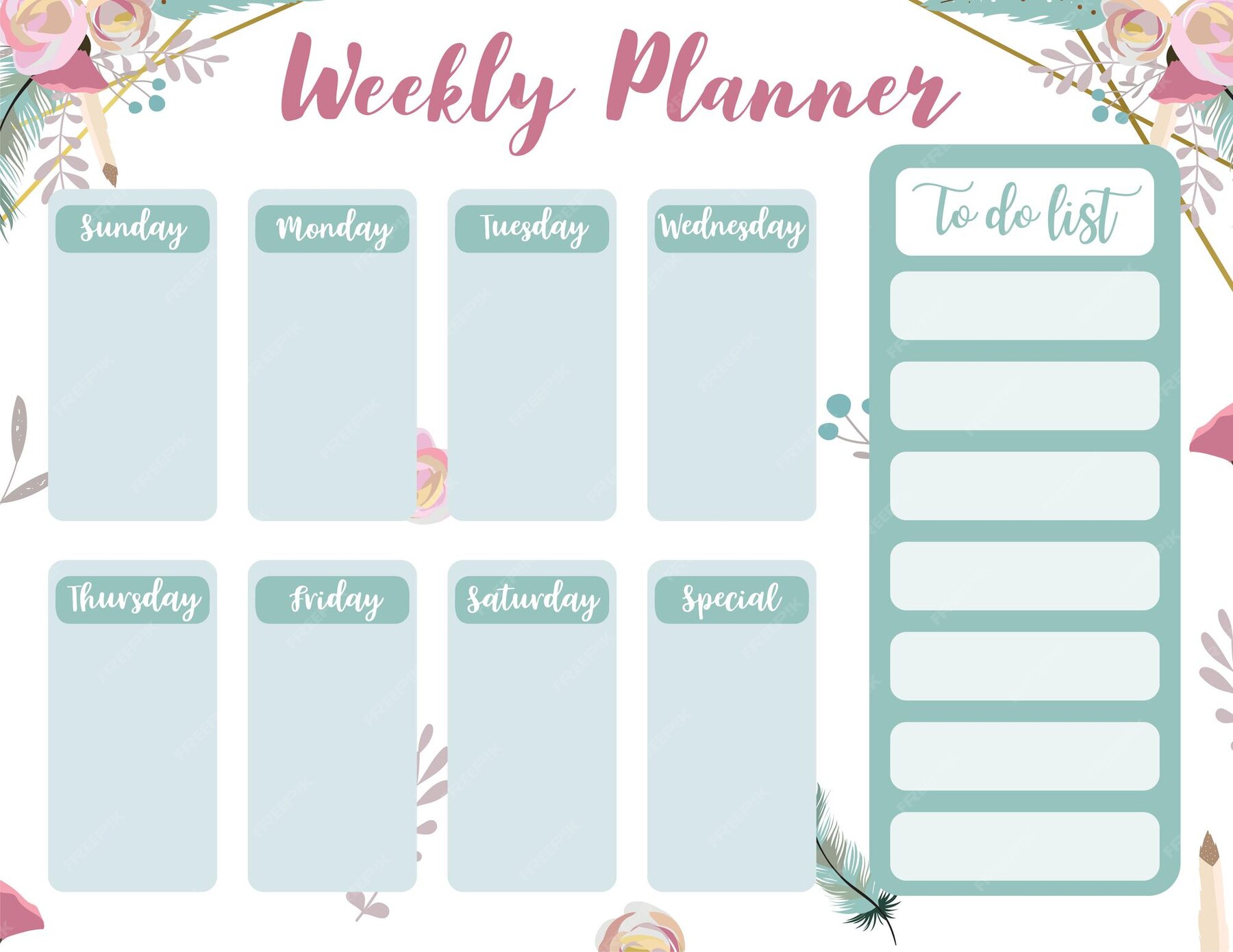 Weekly Planner Starting With Sunday