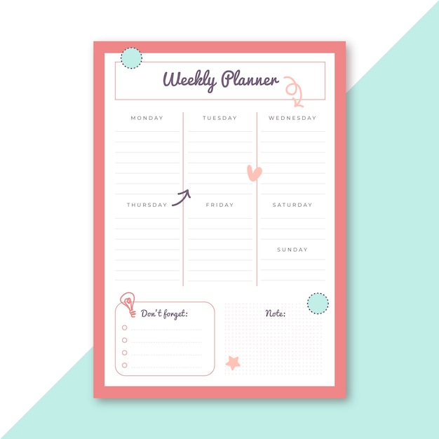 Weekly planner stationery template