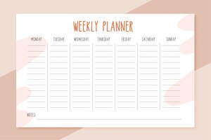 weekly planner template card for notes