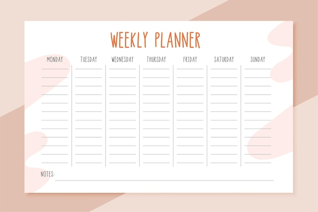 Weekly planner template card for notes