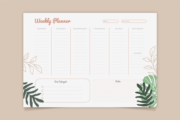 Free vector weekly planner template