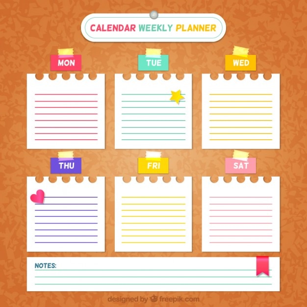 Free vector weekly planner with paper notes