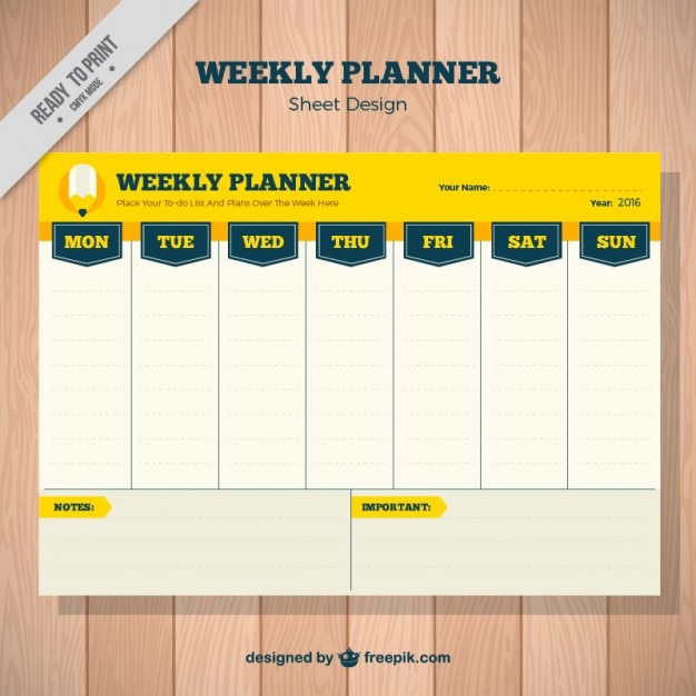 Weekly planner in yellow color