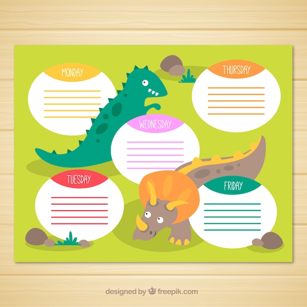 Free vector wekkly planner with flat dinosaurs