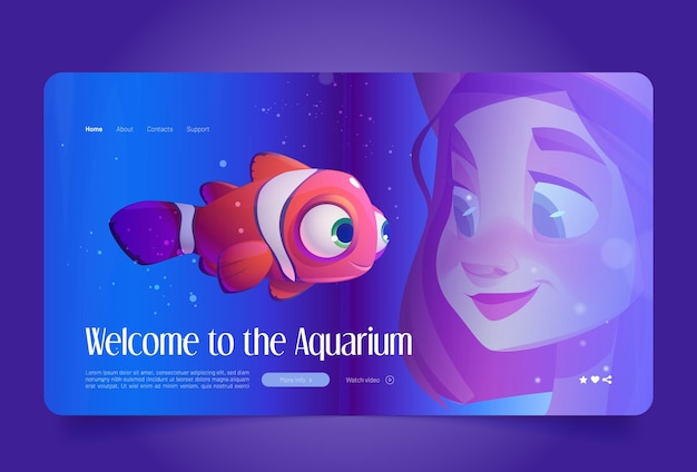 Free vector welcome to aquarium cartoon landing oceanarium