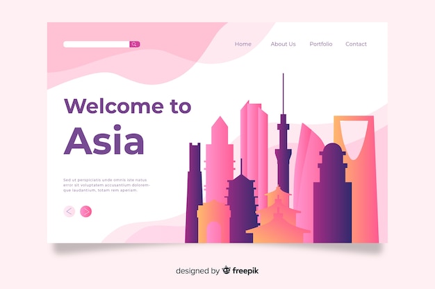 Vettore gratuito benvenuti nel modello di landing page in asia