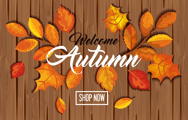 Добро пожаловать осень с листьями на дереве баннер