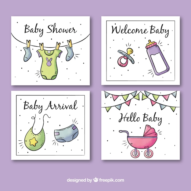 Free vector welcome baby greeting card collection