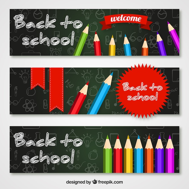 Vettore gratuito bentornati a scuola banner pack