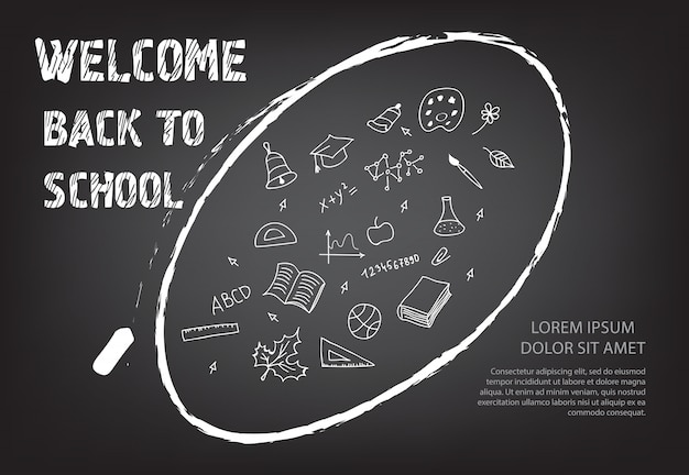 Free vector welcome back to school lettering and doodles in chalk oval