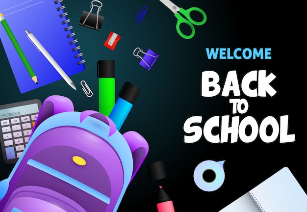 Welcome back to school lettering, notebook, calculator