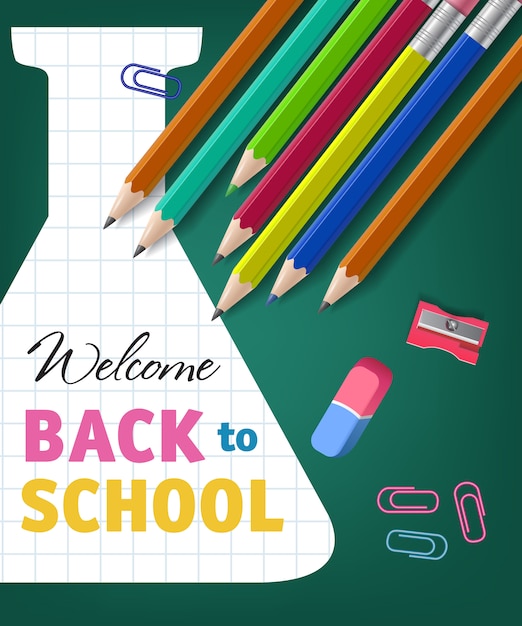 Welcome back to school lettering with pencils and retort
