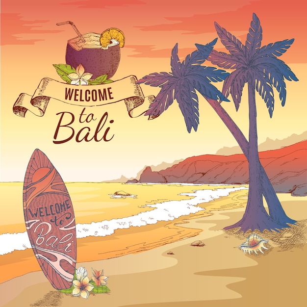 Vettore gratuito benvenuti all'illustrazione di bali