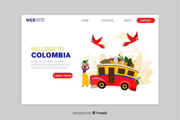 Vettore gratuito benvenuti nel modello di landing page in colombia