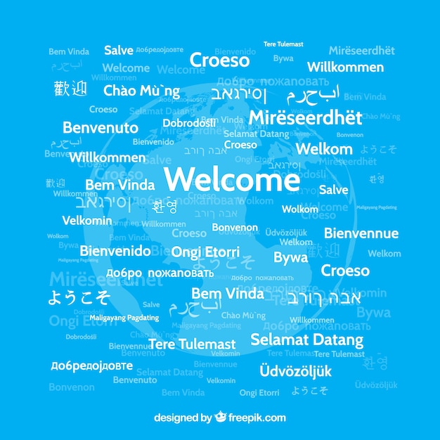 無料ベクター さまざまな言語での歓迎のコンポジションの背景