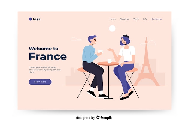 Free vector welcome to france colorful landing page