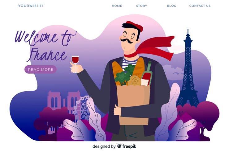 Free Vector welcome to france landing page