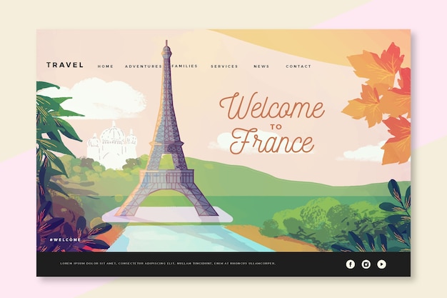 Free vector welcome to france landing page