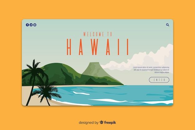 Vettore gratuito benvenuto nella landing page delle hawaii