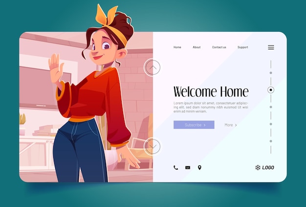 Free vector welcome home banner with woman waving hand