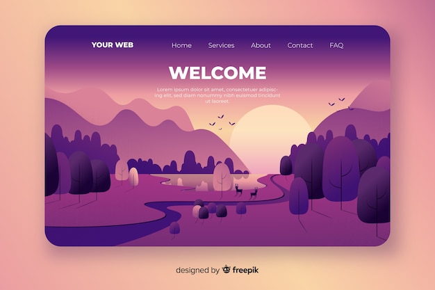 Free vector welcome homepage with gradient landscape