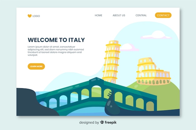 Free vector welcome to italy landing page