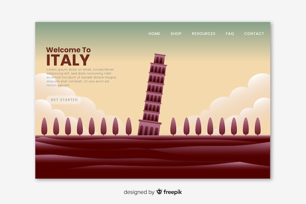 Welcome to italy landing page