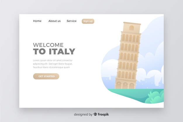 Free vector welcome to italy landing page