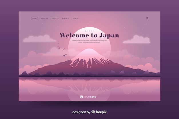 Vettore gratuito benvenuti nel design della landing page in giappone