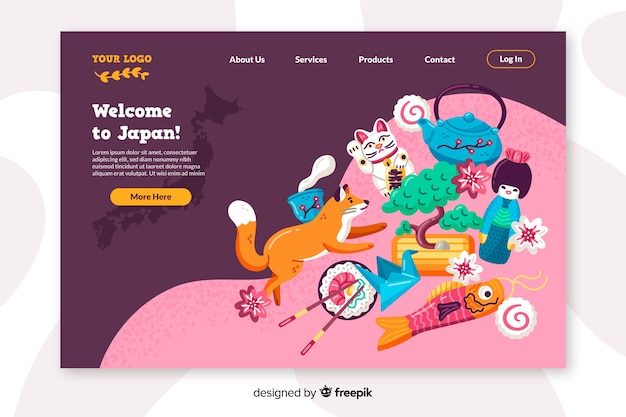 Free vector welcome to japan landing page flat design