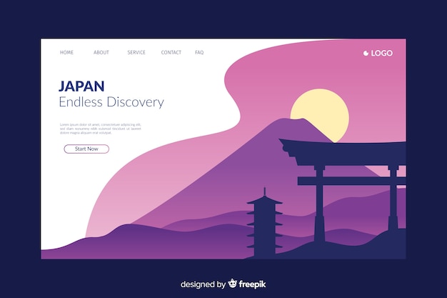 Free vector welcome to japan purple landing page