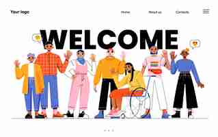 Free vector welcome landing page diverse people group team