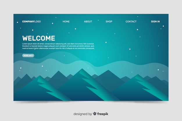 Free vector welcome landing page template with landscape