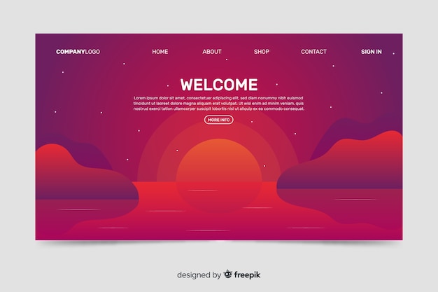 Free vector welcome landing page template with landscape