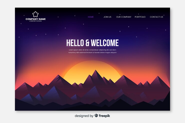 Free Vector welcome landing page template with landscape